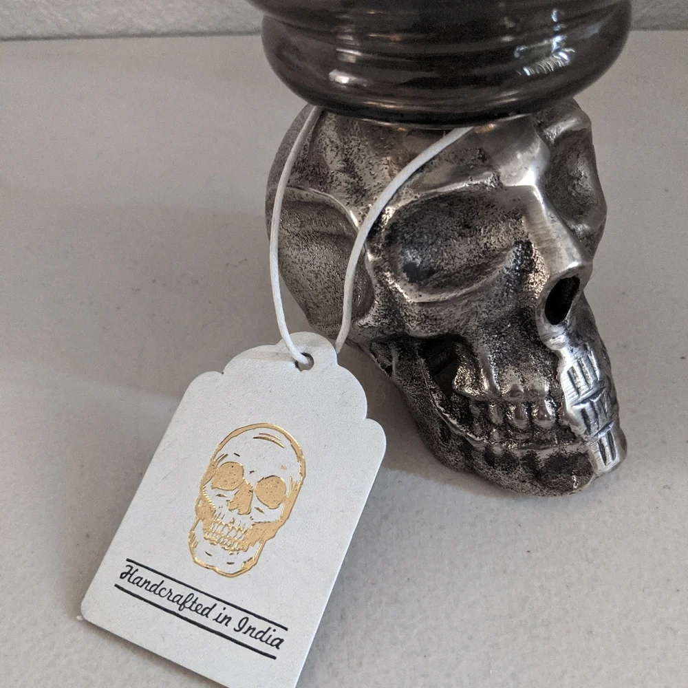 Halloween Rare Metal Skull Candle Votive Holder Goth Dark Academia Decor